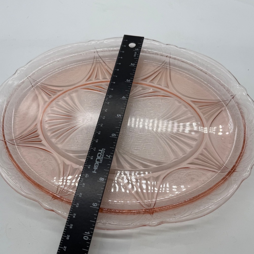 Vintage Pink Depression Glass Platter Florentine Poppy Oval Serving Tray